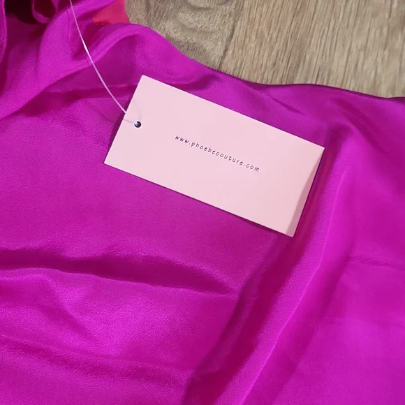 PHOEBE COUTURE 100% Silk Hot Pink & Purple Colorblock Shift Dress - Picture 5 of 14